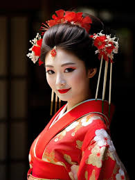 woman in a kimono with a red lip