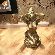 Bronze Mermaid Glass Coffee Table For