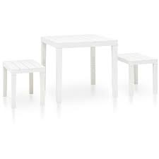 Garden Table With 2 Benches Plastic White