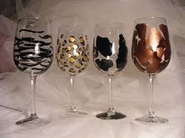 painted animal print wine glasses on