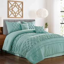 At Home 5 Piece Cameo Blue Pintuck Comforter Set Queen
