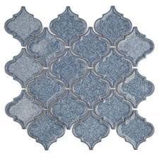 Roman Brisk Blue Arabesque Glass Tile