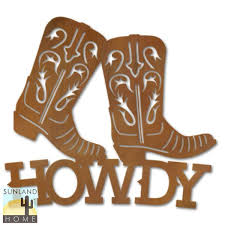 cowboy boots metal howdy sign wall art