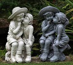Girl Loving Kissing Cherub Statue Decor