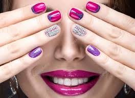rhinestones nail design beauty face