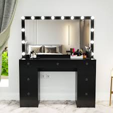 black vanity desk with mirror foter