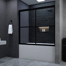 sliding framed tub door in matte black
