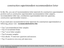Construction Superintendent Recommendation Letter