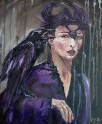Raven Painting Original Canvas Art Girl