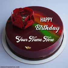 red mirror glazed birthday wishes cake