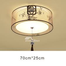 Vintage Ceiling Lights Asian Fabric Wrought Iron Drum Square Bedroom