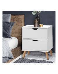 This white nightstand boasts a convenient size, and it comes with three drawers and a cabinet. Artiss Bedside Tables Drawers Side Table Nightstand White Storage Cabinet Wood Myer