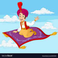 cartoon aladdin travelling on flying