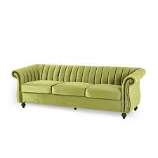 Noble House Bowie Velvet Sofa In Sage And Dark Brown