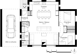 plan de maison de 80 m² avec 2 chambres