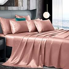 7pcs Rose Gold Satin Sheets Queen Size