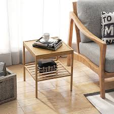 Bedside End Table Bamboo Nightstand