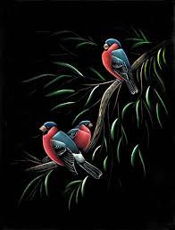 Colorful Birds Black Canvas Paintings