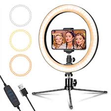 Amazon Com Led Ring Light 10 With Tripod Stand Phone Holder For Live Streaming Youtube Video Dimmable Desk Makeup Ring Light For Photography Shooting With 3 Light Modes 10 Brightness