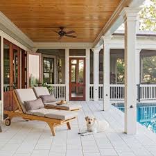 Light Pavers And Stained Wood Ceiling