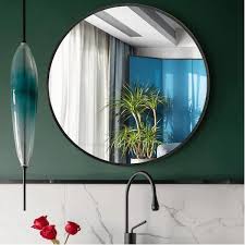 Miscool Oberlin 30 In X 30 In Black Modern Round Aluminum Alloy Framed Decorative Mirror