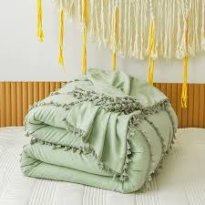 Sage Green Tassel Comforter Set Boho