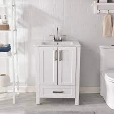 Vc Cucine 24 In W X 17 7 In D X 31 8 In H Small Bathroom Vanity In White With White Ceramic Sink