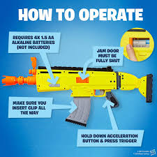 It requires four aa batteries to be operated. Amazon Com Nerf Fortnite Ar L Elite Dart Blaster Toys Games