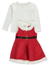 Holiday Corduroy 2 Piece Jumper Dress Set By Nannette In Red Multi