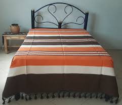 Brown Bedspread With Cream And Orange