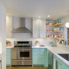 kitchen with turquoise cabinets