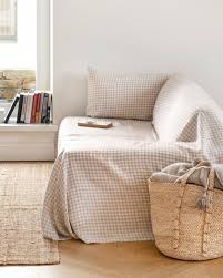 Natural Gingham Sofa Throw Blanket
