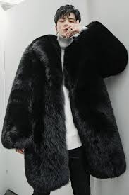 Men S Fox Fur Black Long Coat
