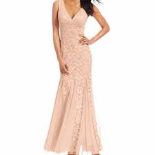 Xscape Dress Floral Lace Mermaid Gown Nude Beige Nwt