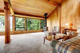 log cabin living room stock photo by