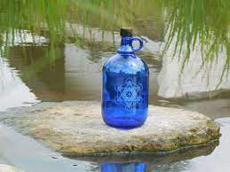 Blue Glass 2 Liter Handle Bottle With