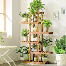 Wall Corner Wooden Plant Stand Indoor