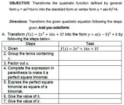 Transform Quadratic Function