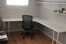 Floating computer desk workstation (with hidden printer area and floating keyboard pullout): Large Corner Linnmon Desk With Floating Effect Ikea Hackers