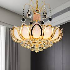 Lotus Hanging Light Fixture Modern Crystal Ball 4 5 8 Heads Gold Chandelier Lighting Beautifulhalo Com