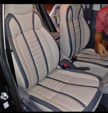 White Blue Leather Sporty Car Seat Covers