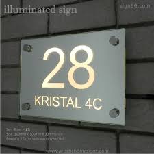 Illuminated Rectangle Glass Mirror House Number Address Signs With