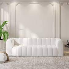 87 8 Modern White Velvet 3 Seater Sofa