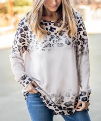 Tickled Teal Sand Faded Leopard Long Sleeve Top Women