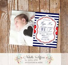 Navy Stripes And Red Nautical New Baby Birth Announcement
