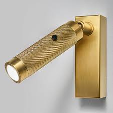 Led Knurled Brushed Brass Wall Light With Rectangular