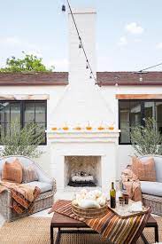 White Brick Outdoor Fireplace Attached