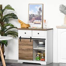 Handcrafted from wrought iron and acacia wood, this piece has a modern yet rustic feel. Homcom Rustic Barn Door Storage Cabinet Farmhouse Buffet Sideboard Coffee Bar With Wine Racks For Kitchen White Pricepulse