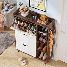 byblight ahlivia walnut wood shoe storage cabinet with 6 foldable compartments brown