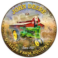 Green Tractor Farming Metal Sign John